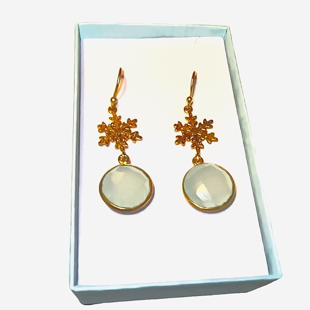 Green Chalcedony Gold Vermeil Over Sterling Silver Snowflake Earrings